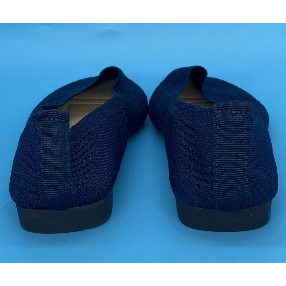 Women's Mesh Knit Ballet Flats Round Toe Slip On Dark Navy Blue Size 7.5